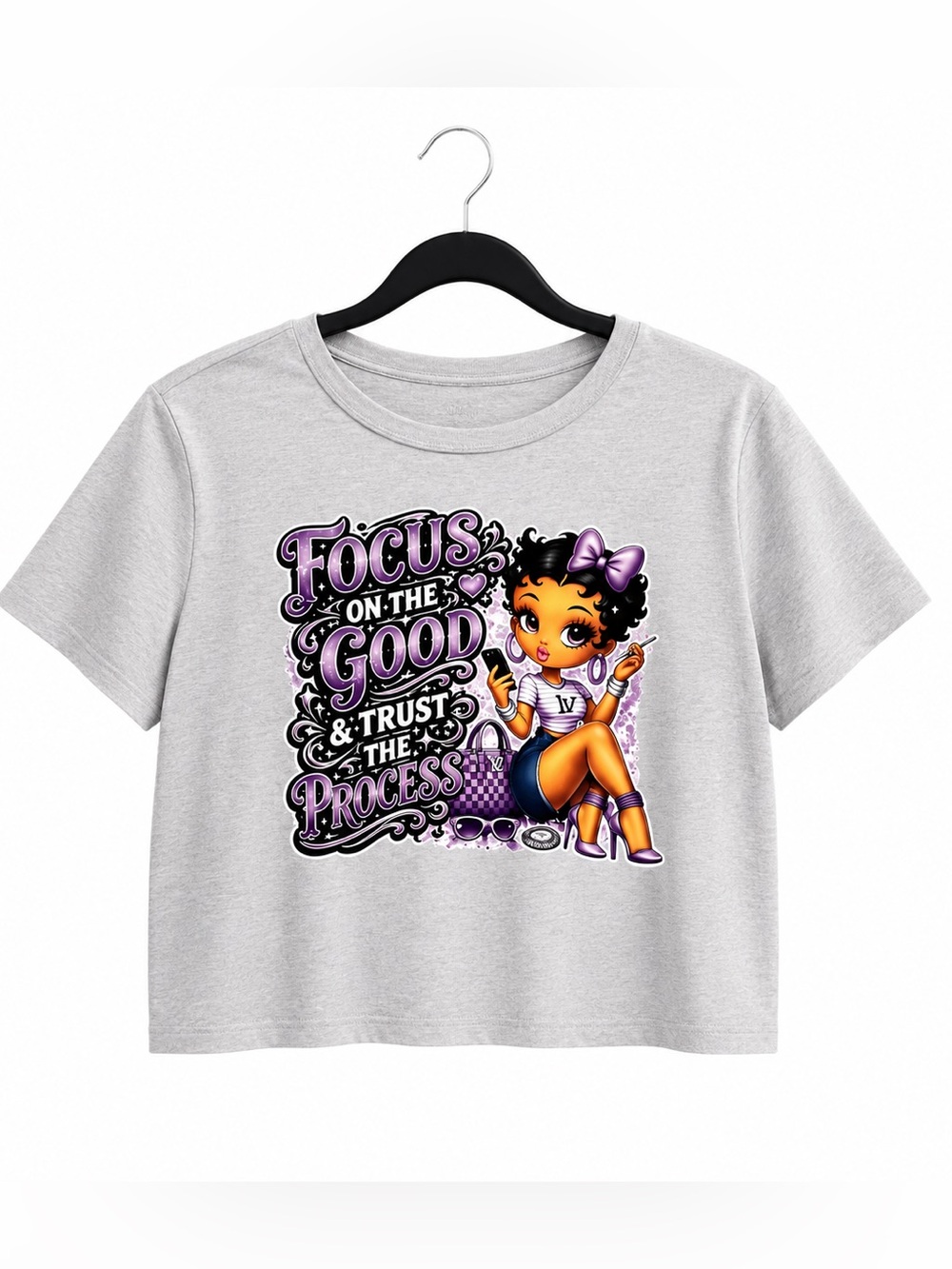 Plus Size Light Gray Graphic Crop Tee - Focus On The Good